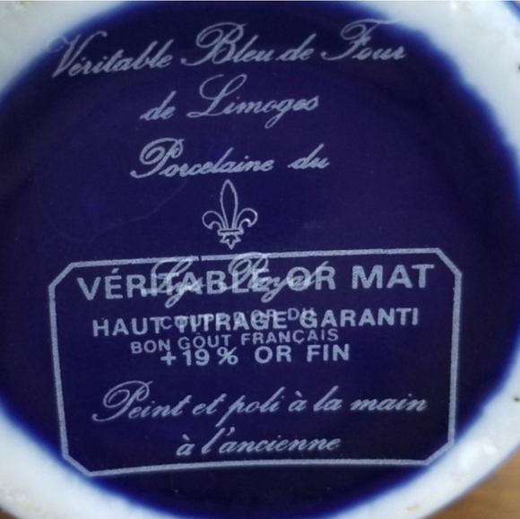 Bleu de Four Limoges Hand Painted Small Faceted Gold Rimmed Porcelain Vase - Picture 8 of 8